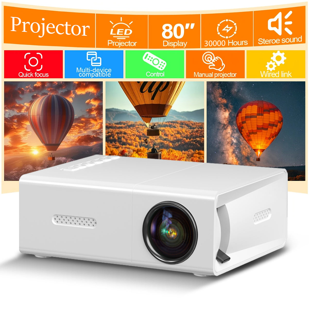 The Latest Model of the USB Clear Projector in 2026 Offers Native 480P Full Ho LED Picture Quality. It Supports Outdoor Home Theaters for AV Applications. It Features Manual Quick Correction And