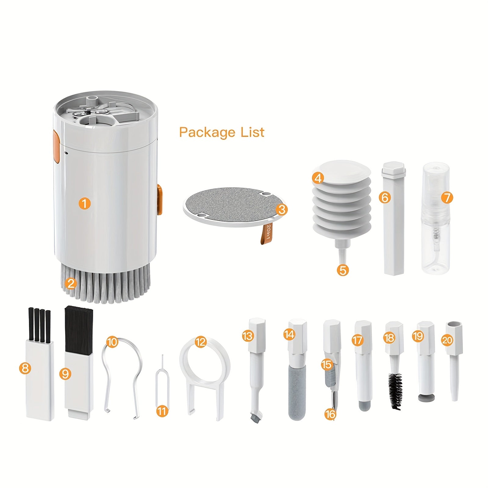 20-in-1 Multifunctional Dust Remover and Cleaner Kit for Keyboards, Electronics, and Mobile Phones - Includes Soft Brush, Cleaning Pen, Wipe Cloth Set, Suitable for Computers, Tablets, Pianos - Plastic Materia