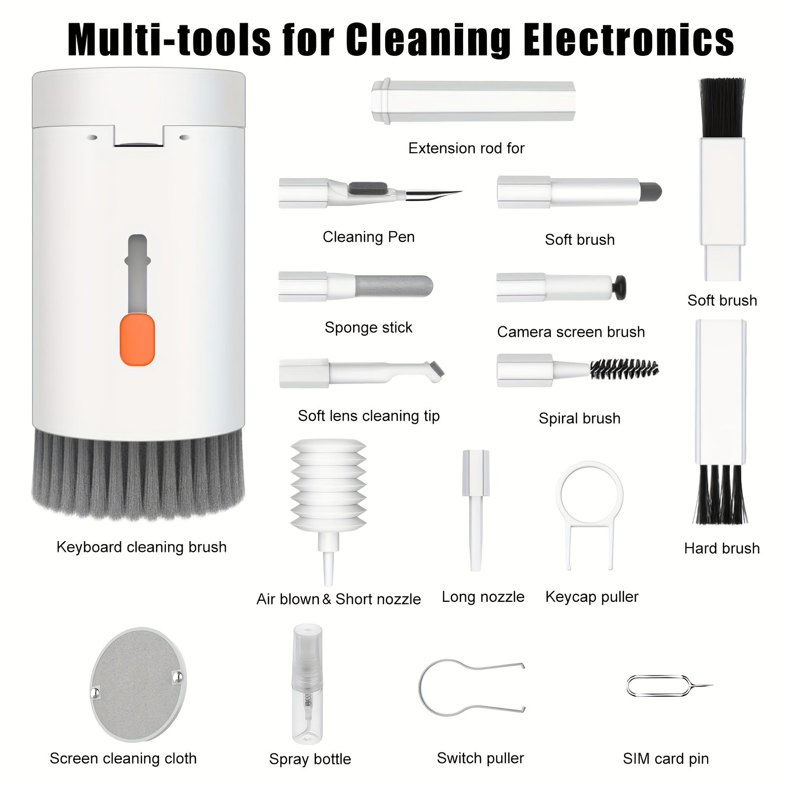 20-in-1 Multifunctional Dust Remover and Cleaner Kit for Keyboards, Electronics, and Mobile Phones - Includes Soft Brush, Cleaning Pen, Wipe Cloth Set, Suitable for Computers, Tablets, Pianos - Plastic Materia