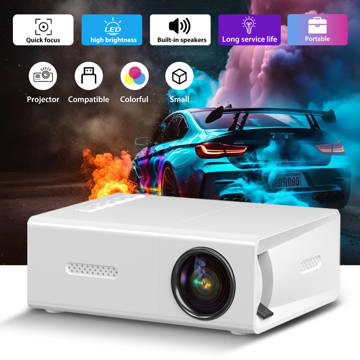 The Latest Model of the USB Clear Projector in 2026 Offers Native 480P Full Ho LED Picture Quality. It Supports Outdoor Home Theaters for AV Applications. It Features Manual Quick Correction And
