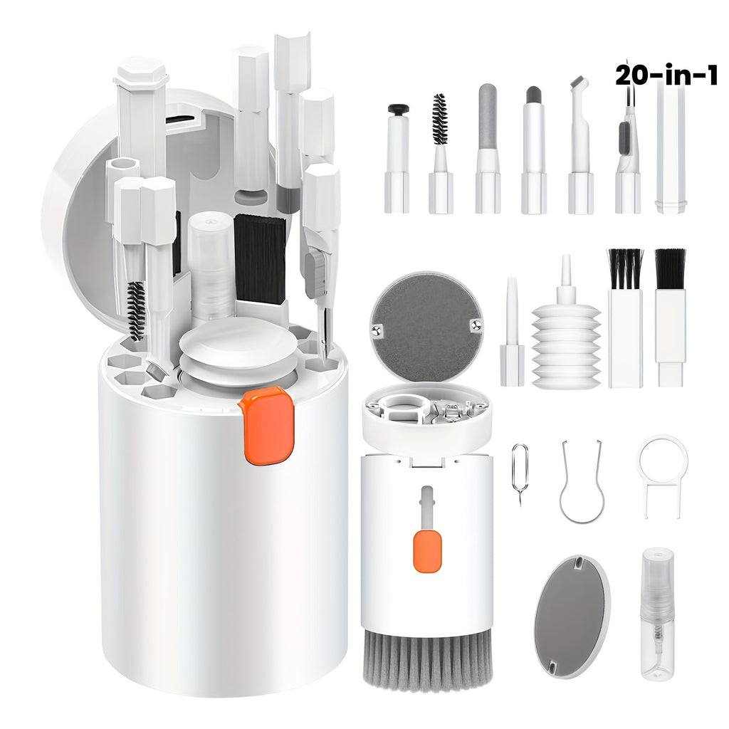 20-in-1 Multifunctional Dust Remover and Cleaner Kit for Keyboards, Electronics, and Mobile Phones - Includes Soft Brush, Cleaning Pen, Wipe Cloth Set, Suitable for Computers, Tablets, Pianos - Plastic Materia